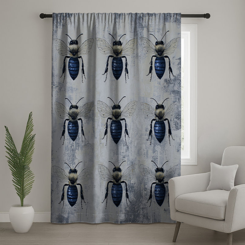 Rideaux de fenêtre Blue Honey Bees, 50 po x 92 po - 1 panneau, Transparent