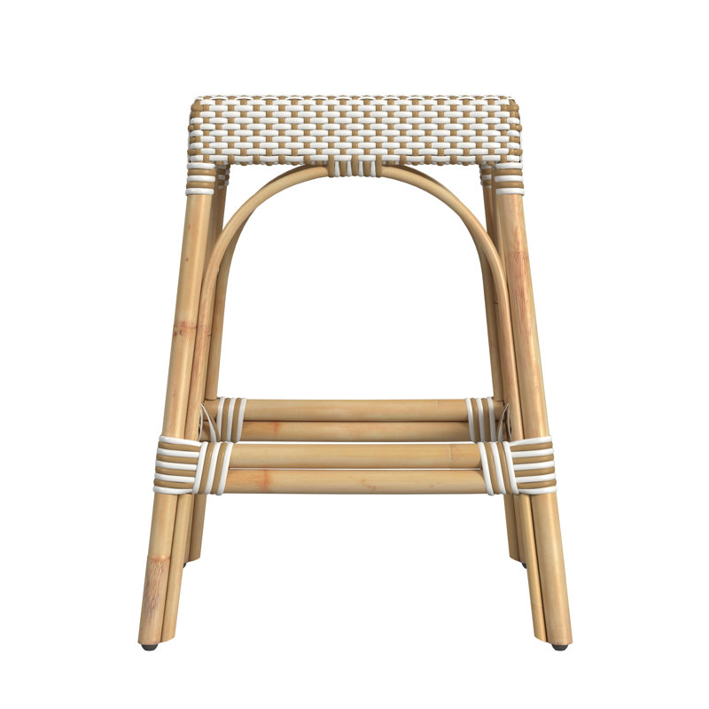 Tabouret de comptoir / de bar Lennart, Blanc / pois brun clair / cadre en rotin naturel