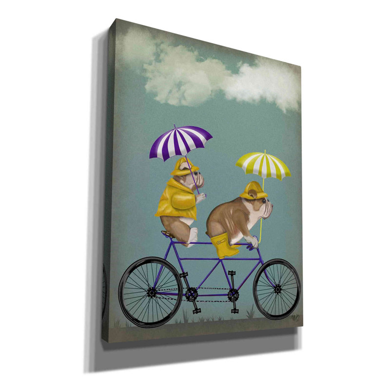 «English Bulldog Tandem» par Fab Funky, art mural sur toile, H 26 po x l 18 po x P 0,75 po