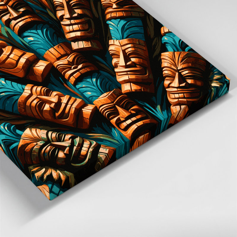 Tiki hawaïen, art mural sur toile brun, H 20 po x l 30 po