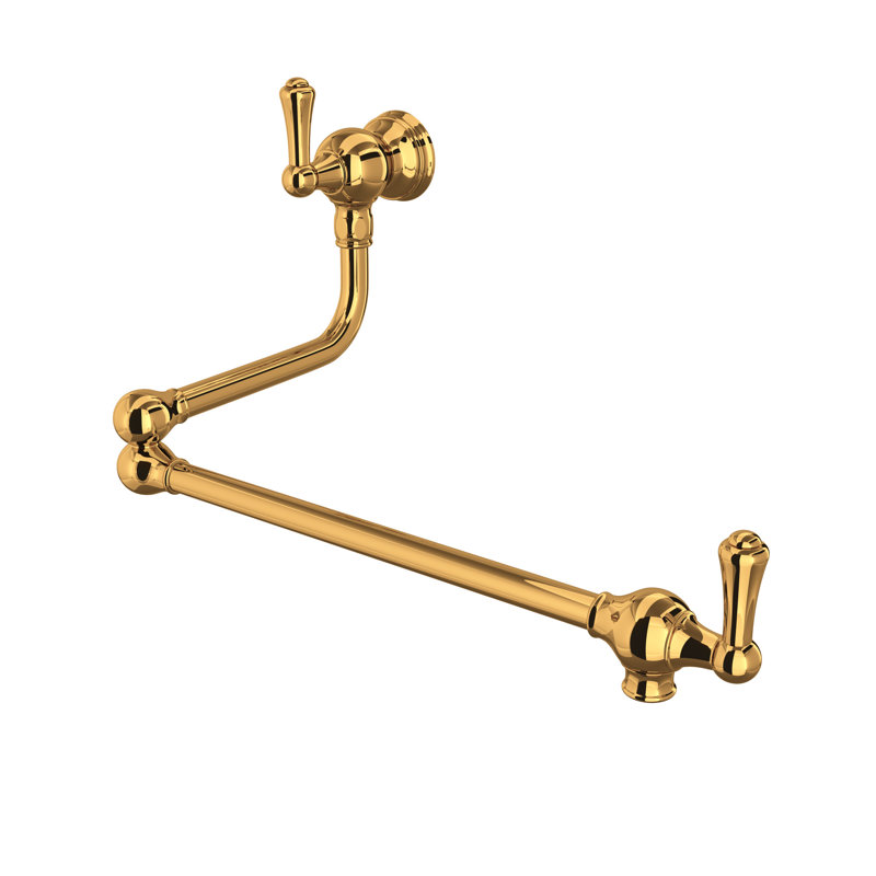 Edwardian™ Country Two Handle Wall Mounted Swing Arm Pot Filler Faucet with Lever Handles, English Gold