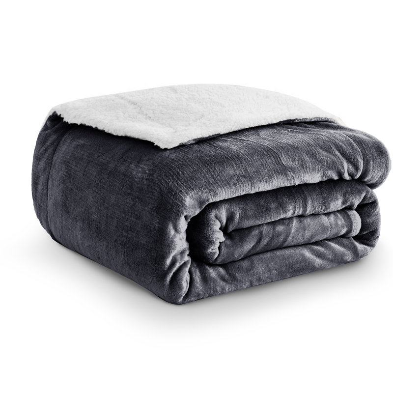 Soza Sherpa Fleece Dual Sided Fur Thick Reversible Blanket Throw, Black, W200 x L240cm