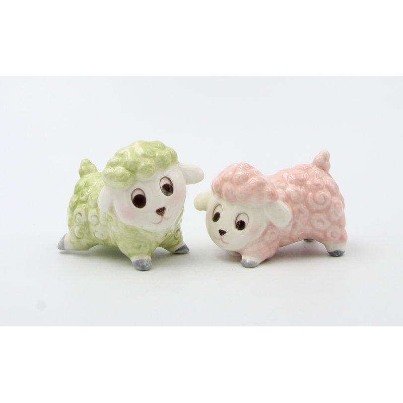 Pastel Pink And Green Sheep Salt And Pepper