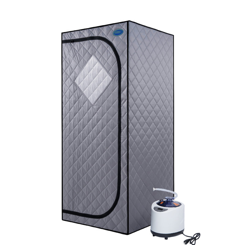 Full Size Portable Tent - Home Spa Comfort Area. Grey. 2.2L Steam Generator. 150F Max Temperature. . Remote Controlled With Timer. Foldable Chair Included. Waterproof Fabric. Easy To Assemble And