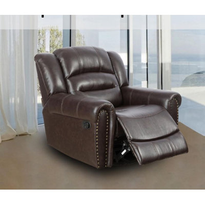 41" Wide 360° Swivel Oversize Premium Leather Manual Recliner With Rivets