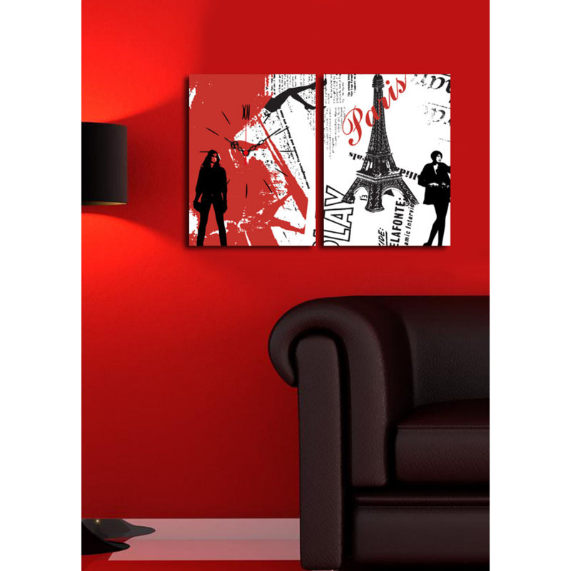 Horloge murale élégante en toile décorative (2 pièces), 25,2 po x 15,7 po | Toile 100% suède avec cadre 100% bois (épaisseur: 1,2 po) | Décoration élégante, parfaite pour les espaces de salon et de bureau, conception unique de garde-temps