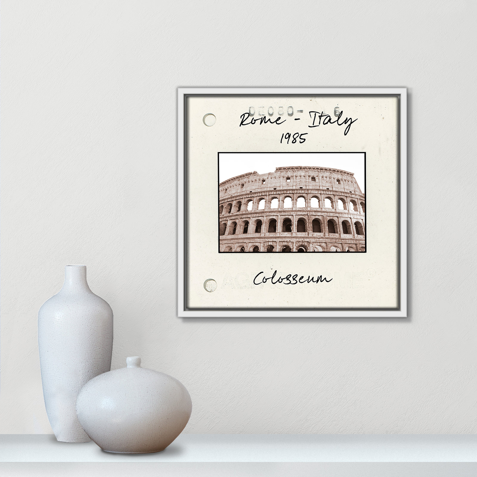 Travel Slide Collection "Rome, Italy - Colosseum" Print, White Floater Framed Canvas, 13.5" H x 13.5" W x 2" D