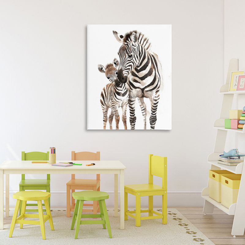 Toile de zèbre avec sa mère, design par Ramona Murdock, H 40 po x l 30 po