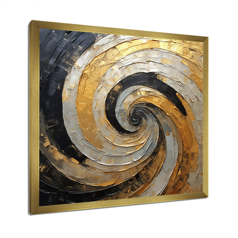 «Beige Black Minimalisme», art mural spirales abstraites, Impression sur dorée toile encadrée, H 30 po x l 30 po x P 1 po