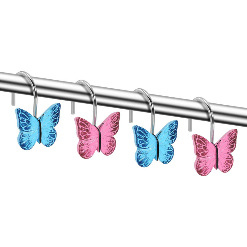 Blue and Red Butterfly Resin Shower Curtain Hooks