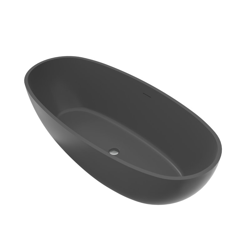 65.2 Inch Freestanding Solid Surface Soaking Bathtub For Bathroom, Dark Gray