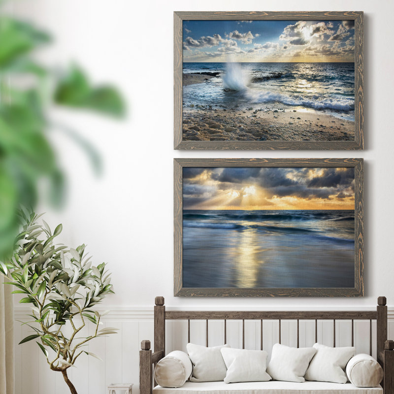 Caribbean Sundown - ensemble de 2 photos sur toile tendues, H 31,5 po x l 47 po x P 1,5 po, Encadré gris