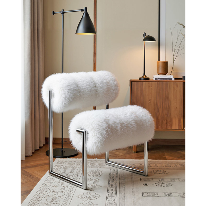Fauteuil d'appoint moderne et minimaliste en laine avec structure en acier inoxydable