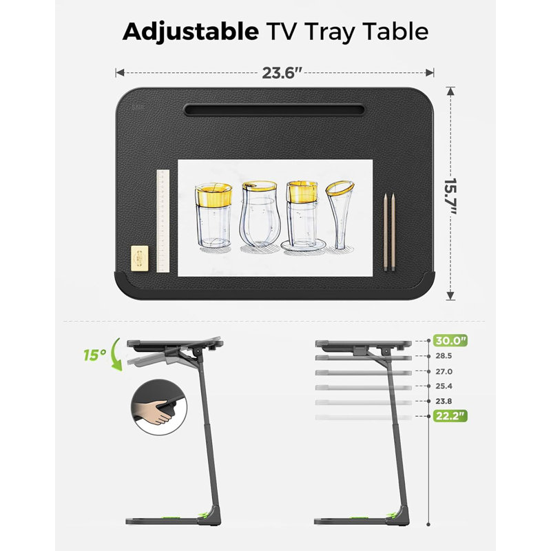 Table-télé pliable, réglable en hauteur et inclinable, stable pour le canapé-lit