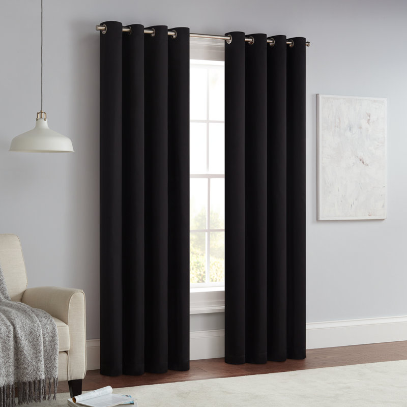 Eclipse Solid Thermapanel Grommet Energy Saving Room Darkening Curtain Panel, Black, 54" W x 63" L