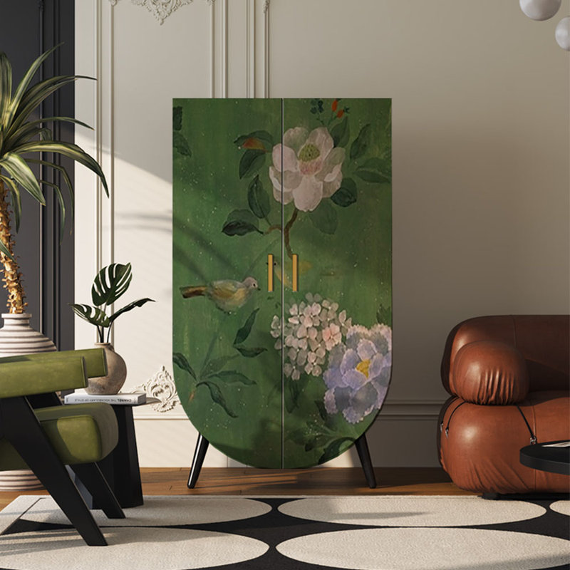 Armoire de rangement à motif de fleurs et d'oiseaux