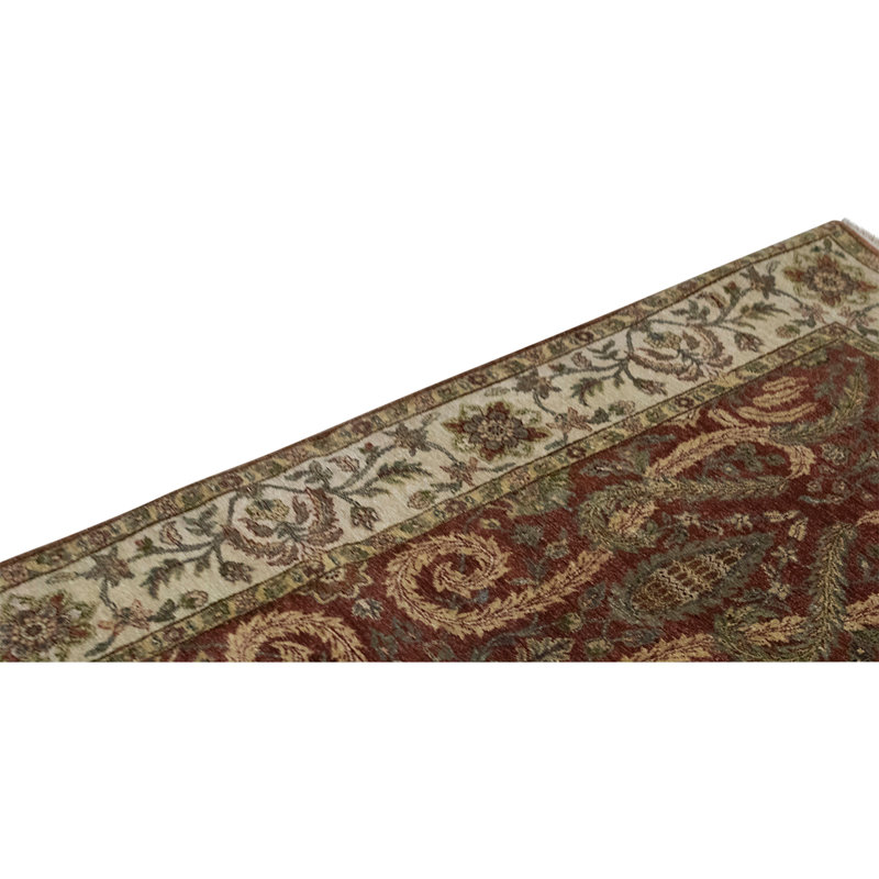 Tapis rouille / ivoire / vert noué à la main de haute qualité