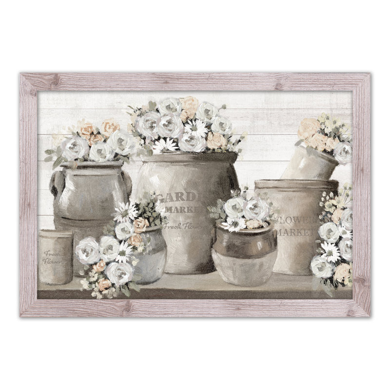 Fleurs de campagne française - peinture encadrée, Blanc, H 24 po x l 36 po x P 0,75 po