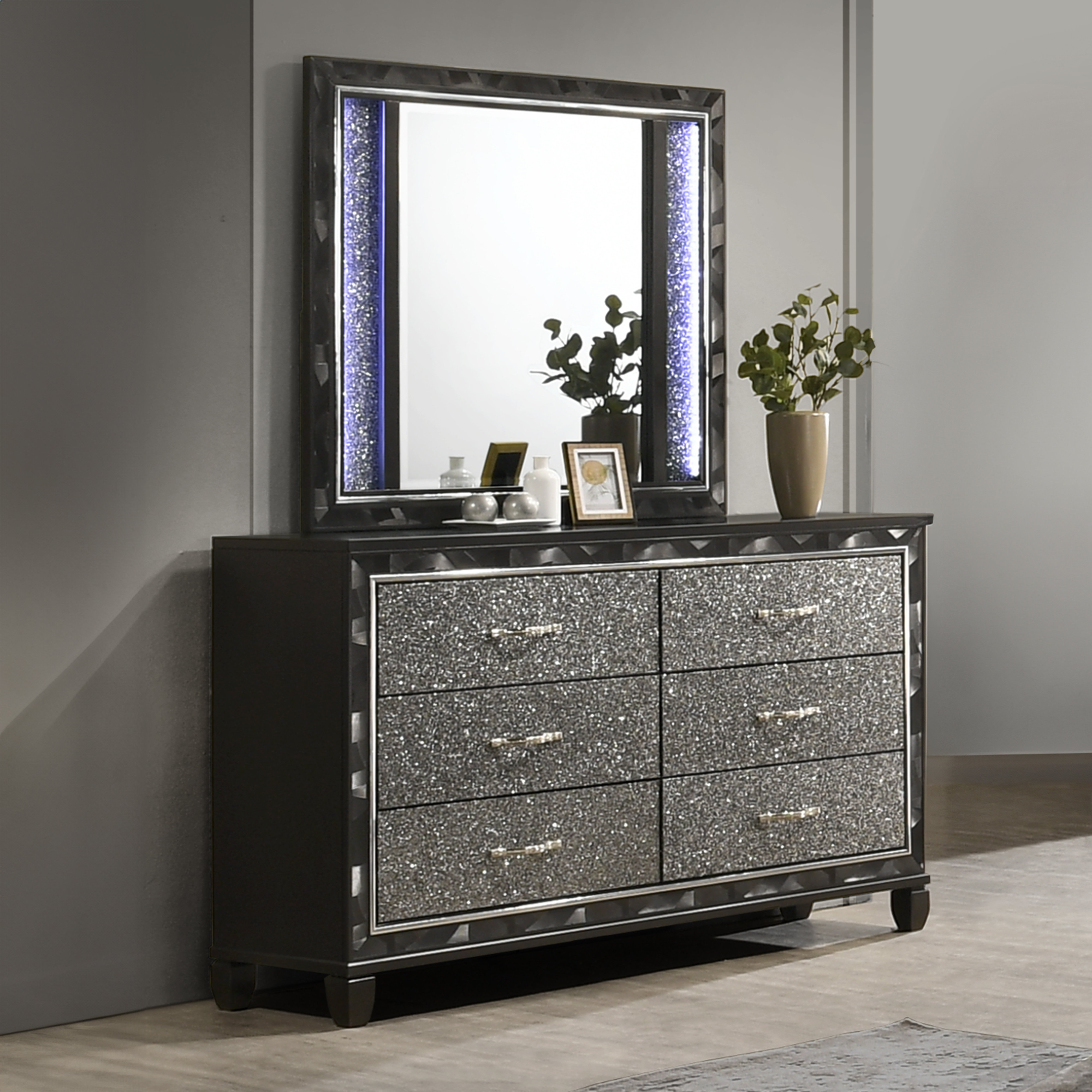 silver and black dresser Thalia Concave Double Six Drawer Dresser, Silver Oak main image 1