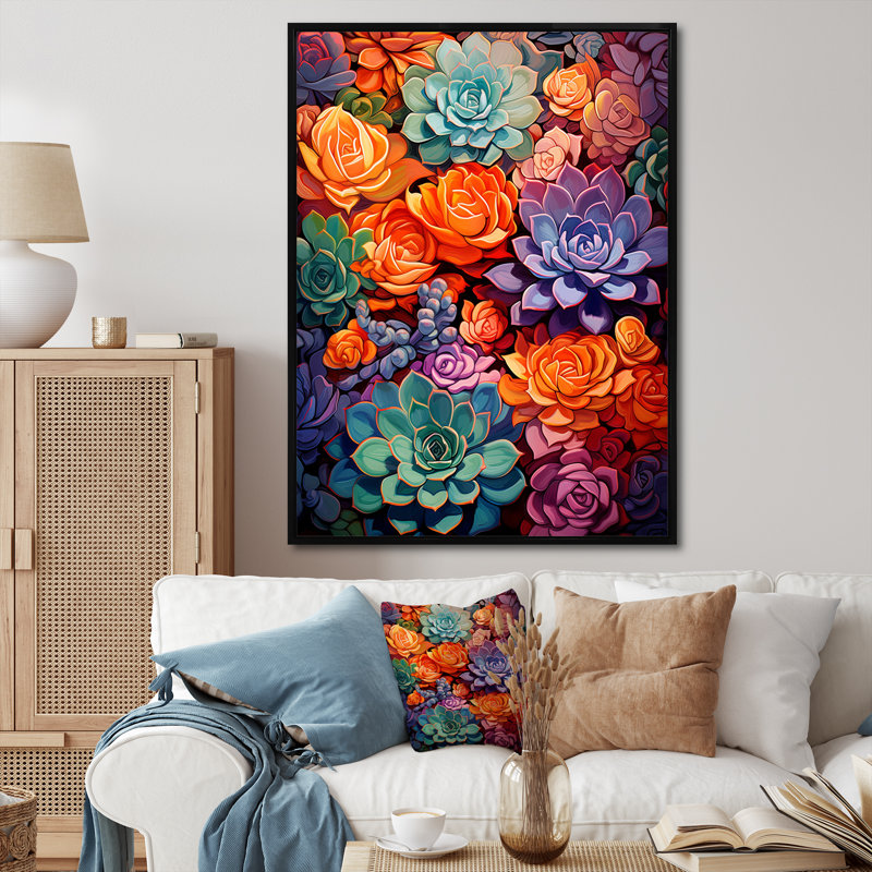Chrysa Colorful Succulents Succulent Symphony sur toile, H 20 po x l 12 po x P 1 po, Cadre flottant noir