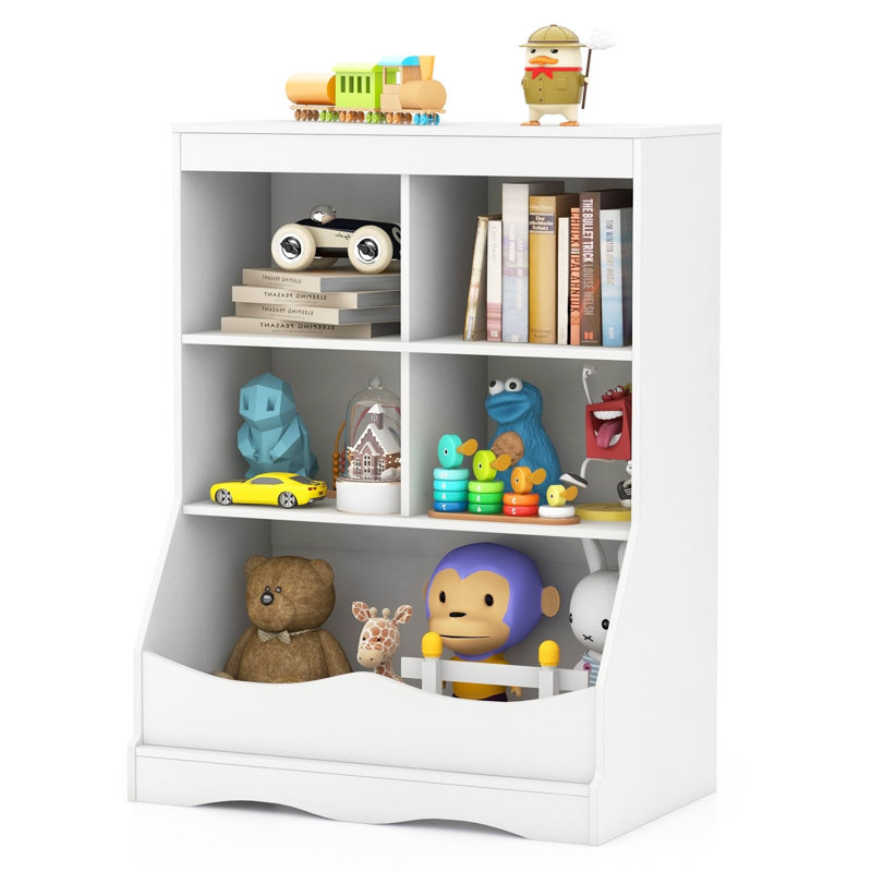 Bibliothèque pour enfants, meuble de chambre d'enfant avec 4 cubes, 1 compartiment ouvert, bibliothèque avec dispositif anti-basculement et plateau, rangement pour jouets de tout-petits pour salle de jeux, chambre