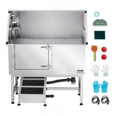 50 Inch Dog Grooming Bath Tub Stainless Steel W Ramp Water Filter Left