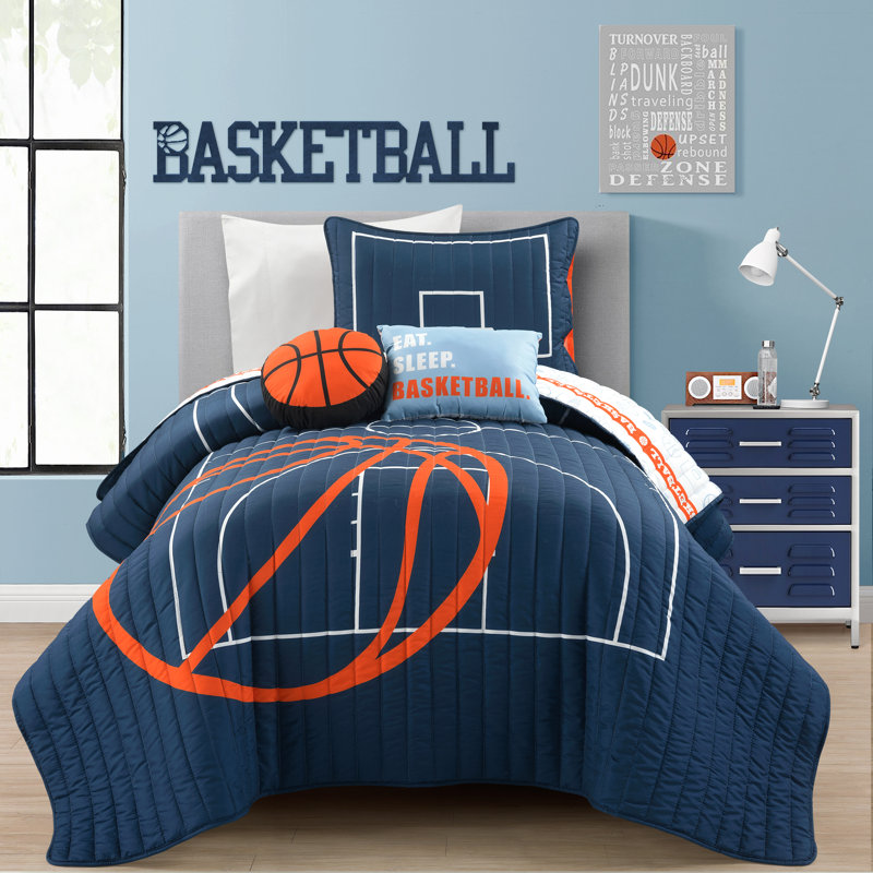 Quilt, Twin Quilt + 1 Standard Sham + 2 Throw Pillows, Navy