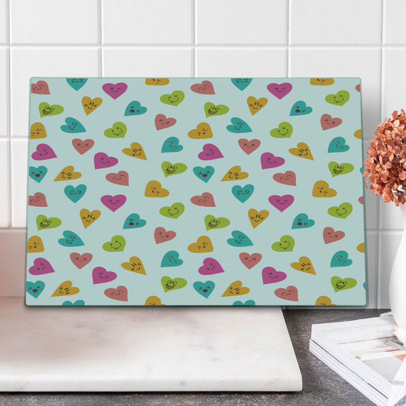 Ambesonne Hearts Cutting Board Large Size Smiling Pattern Funny Design Multicolor