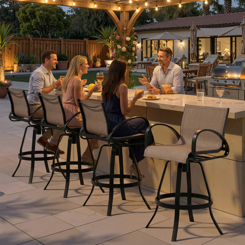 Tabouret de bar pivotant en aluminium avec dossier Sunbrella, Ashes