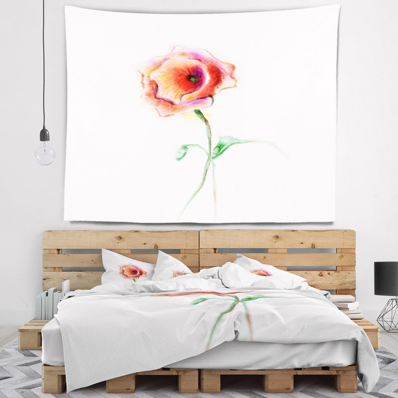 Tapisserie rouge coquelicot avec feuilles vertes, H 32 po x l 39 po