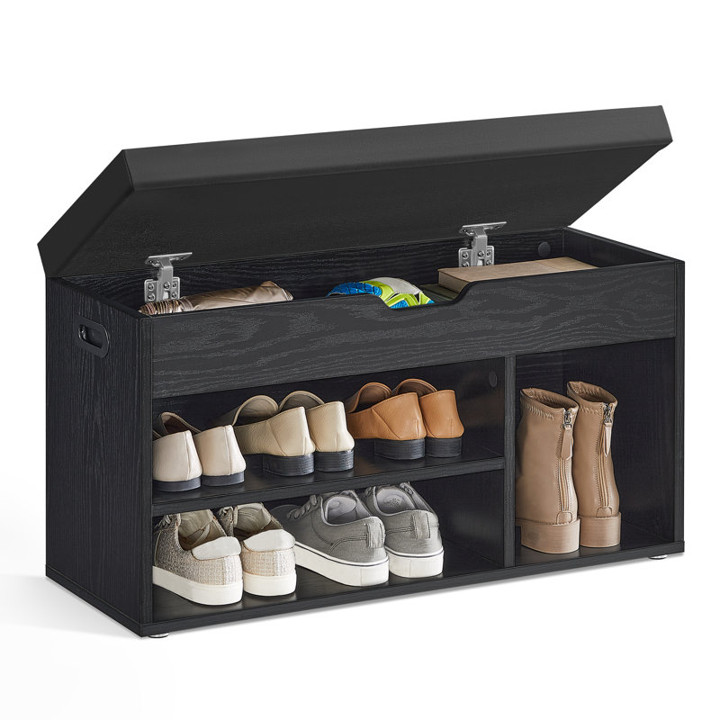 6 Pair Shoe Storage Bench, 17.3" H x 31.5" W x 11.8" D, Black