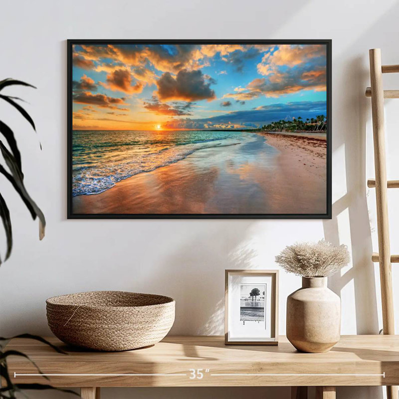Coucher de soleil paisible à Ayotte, 25 po x 17 po, Cadre flottant noir