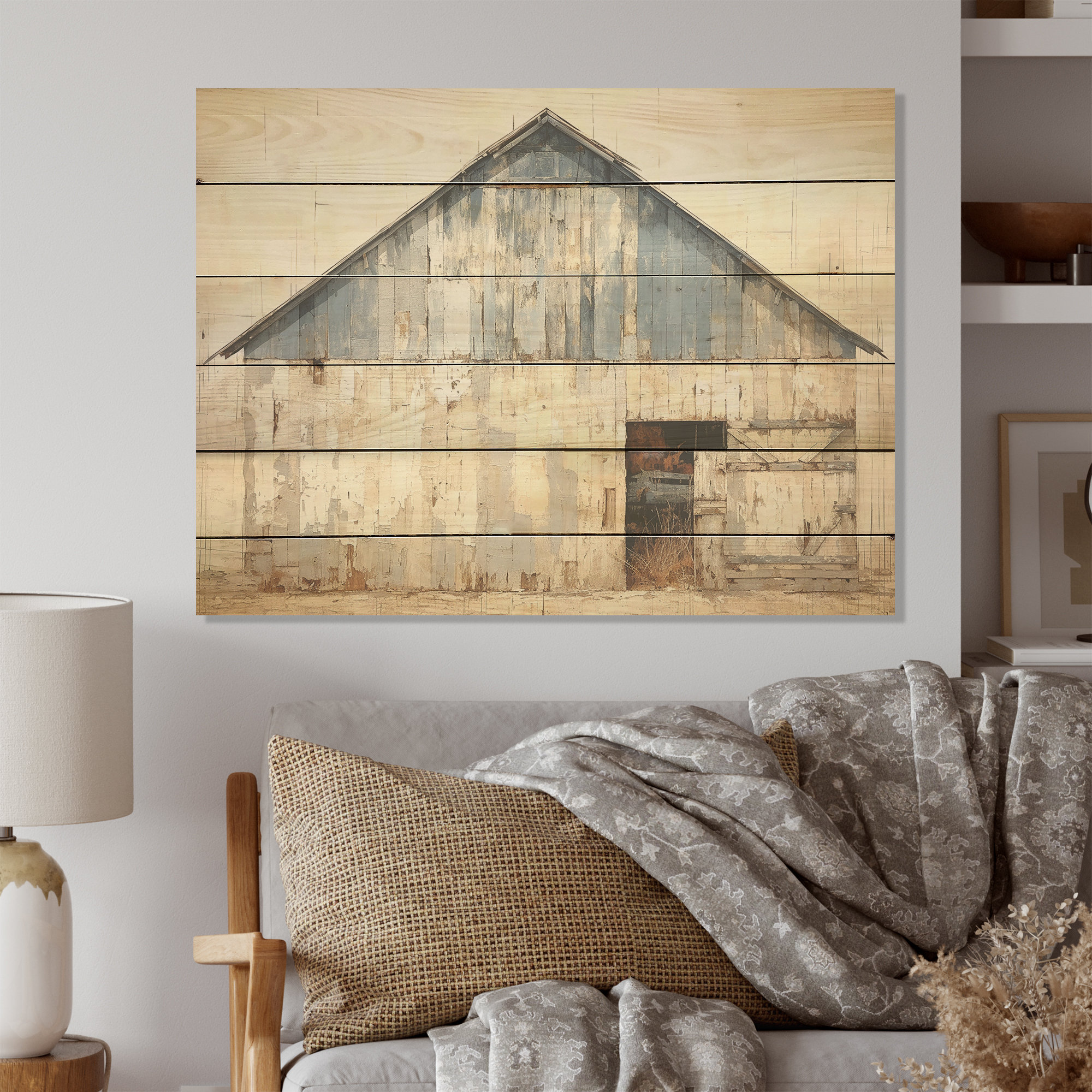 August Grove® Beige And Blue Barn - Barn Wood Wall Art On Natural Pine ...