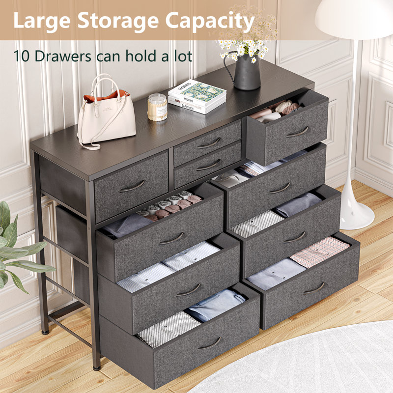 Black Steel 45.2'' Wide 10-Drawer Storage Cabinet