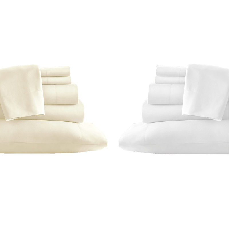 Rayon Sheet Set, Queen Sheet Set + 1 Fitted Sheet + 4 Pillowcases, White/Cream