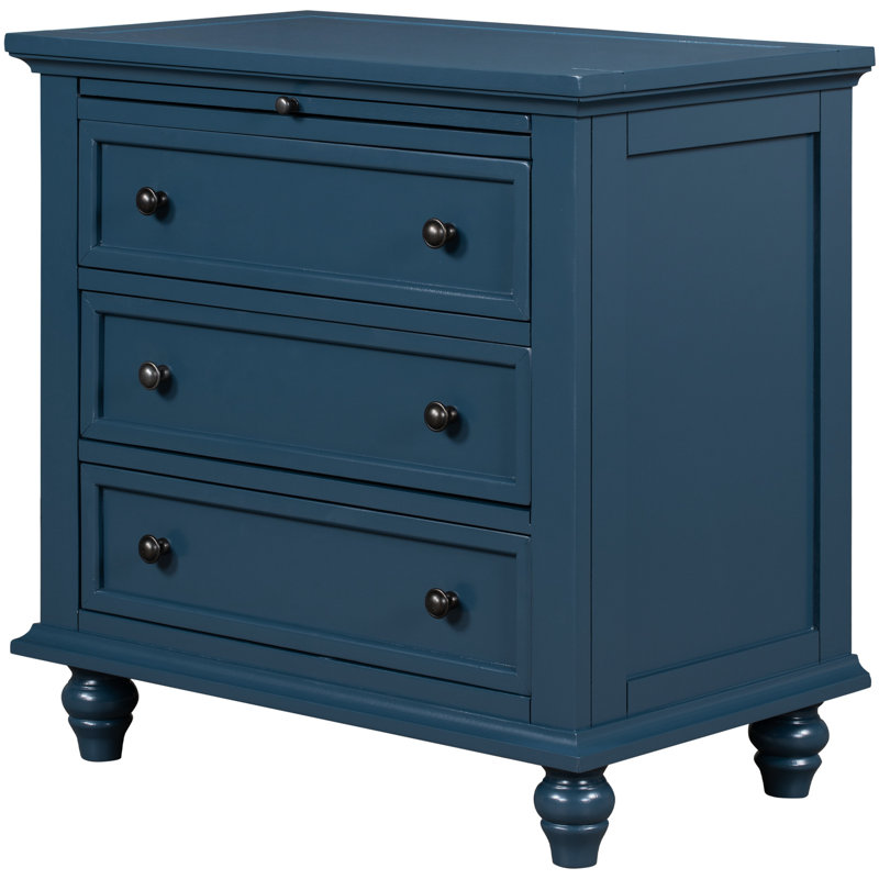 Armoire de table bleue à 3 rangements, meubles fonctionnels en bois massif pour votre espace