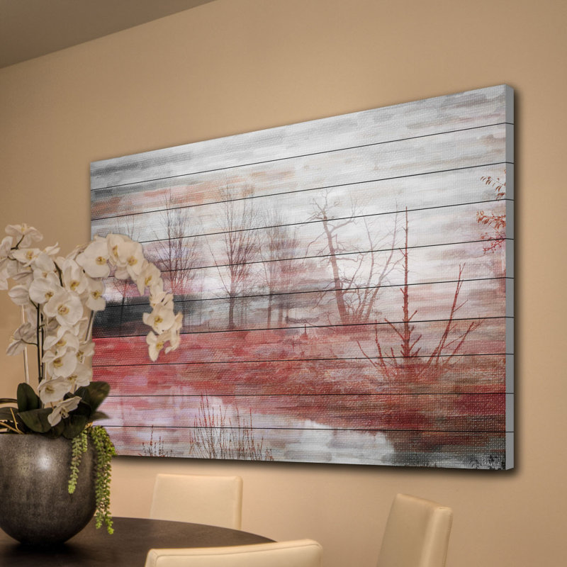 « back yard lake » par parvez taj,-« uncadred », reproduction de photo sur bois, 16 po x 24 po