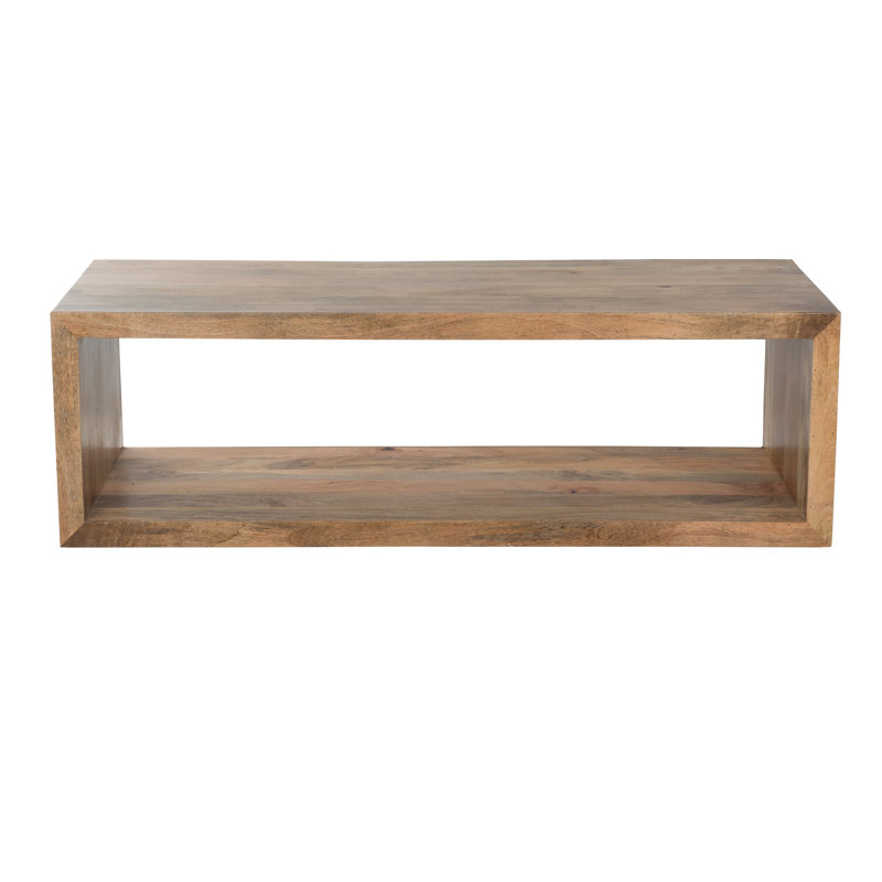 57" Wide Rectangular Mango Wood Coffee Table with Open Shelf in Natural Finish