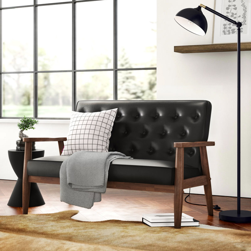 Upholstered 48.95'' Loveseat, Black Faux Leather