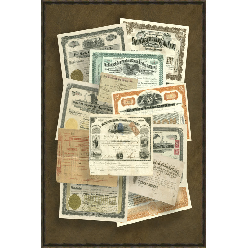 Stock Certificate Collection - Wrapped Canvas Print, 122cm H x 81cm W x 3.8cm D