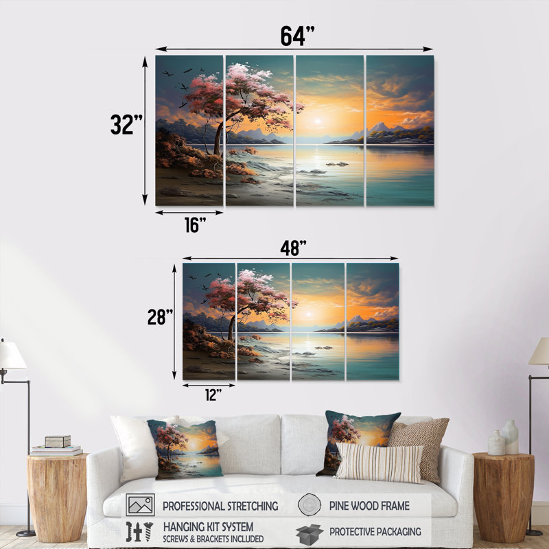 Mosseuse - Ensemble d'art mural plage et océan 4 pièces, H 28 po x l 48 po