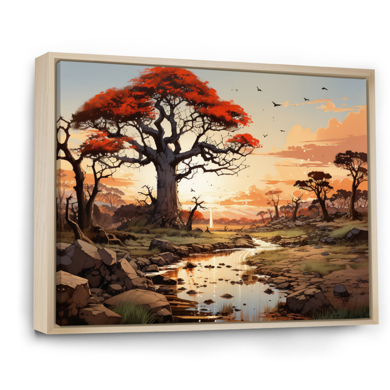 «African Baobab Tales II» sur toile, H 16 po x l 32 po x P 1 po, Cadre naturel flottant