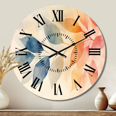 Watercolor of Vibrant Autumn Leaves II - Horloge murale moderne en métal silencieux