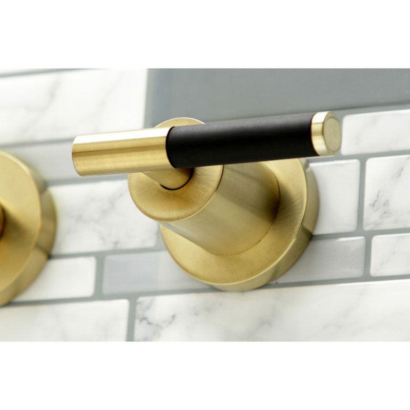 Kaiser Double Handle Wall Mounted Roman Tub Faucet, Brushed Brass