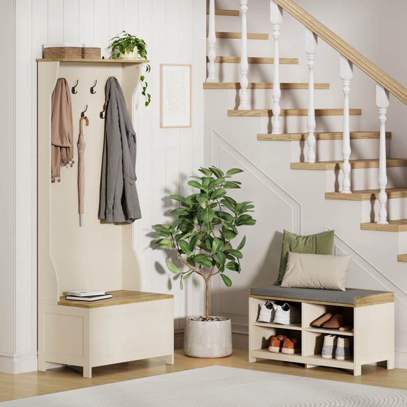 Upholstered Storage Bench, Beige