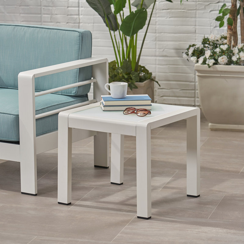 Roselee Square Metal Outdoor Side Table , 20'' in. W 20'' in. D, White