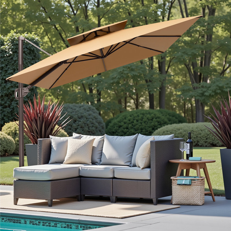 Parasol en porte-à-faux 12 pi x 9 pi, base lestée non incluse, Tanné
