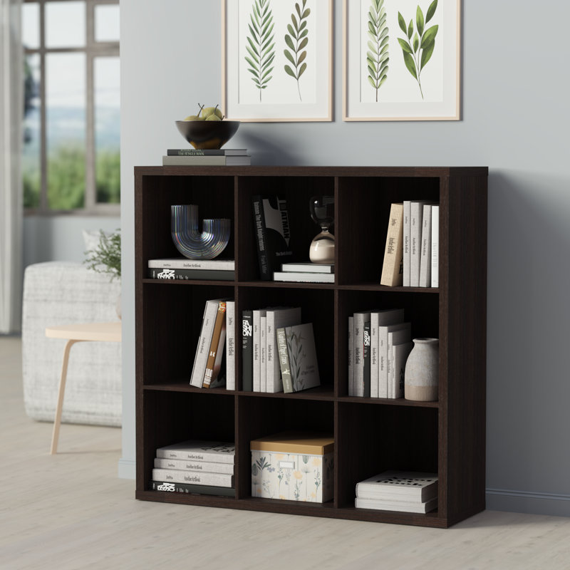 Bibliothèque décorative à casiers H 43,98 po x l 43,98 po, Noyer noir