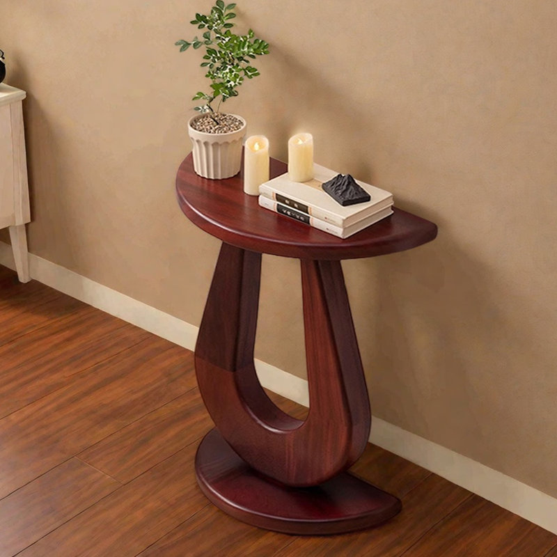 Table d'entrée moderne semi-circulaire, Bois rouge, H 31,5 po x l 27,6 po x P 11,8 po