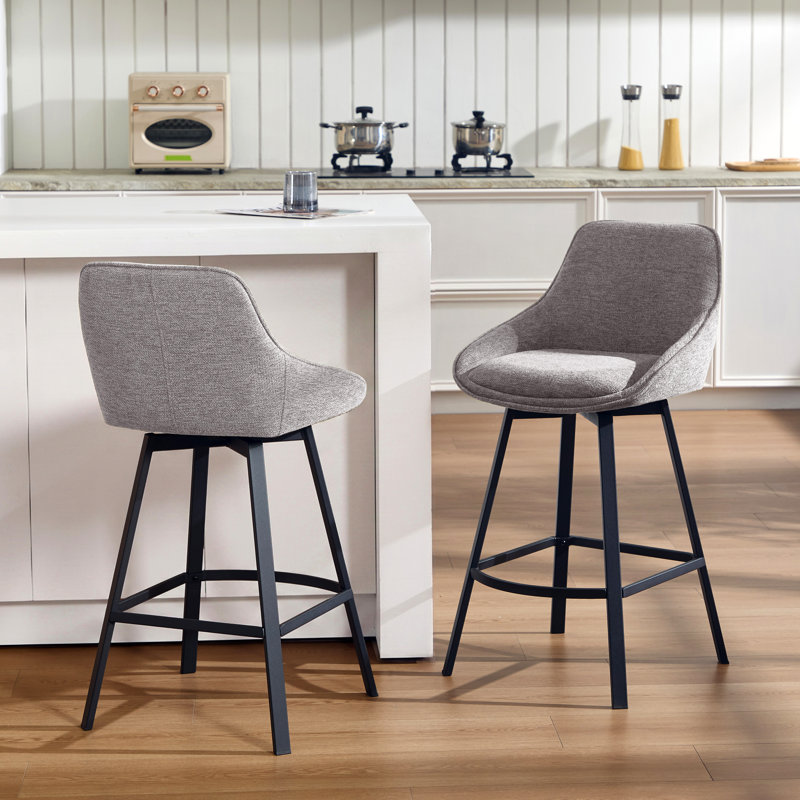 Tabouret de comptoir pivotant de 25,6 po avec structure en métal Absalom, Gris, 2